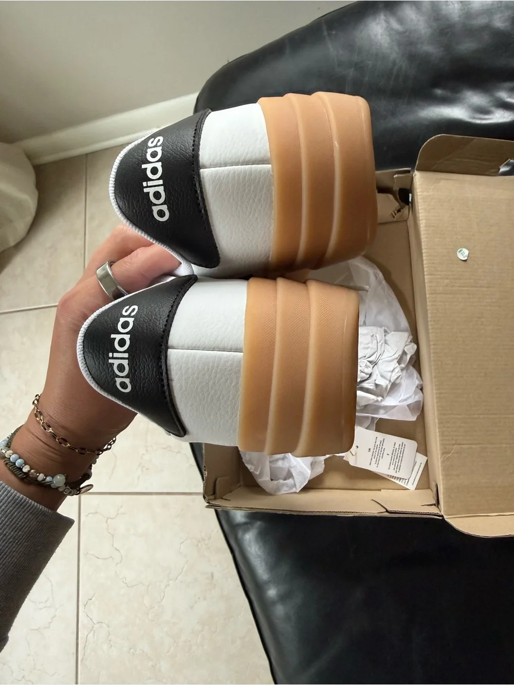 adidas White and Black VL Court Bold Sneakers - Picture 4 of 9
